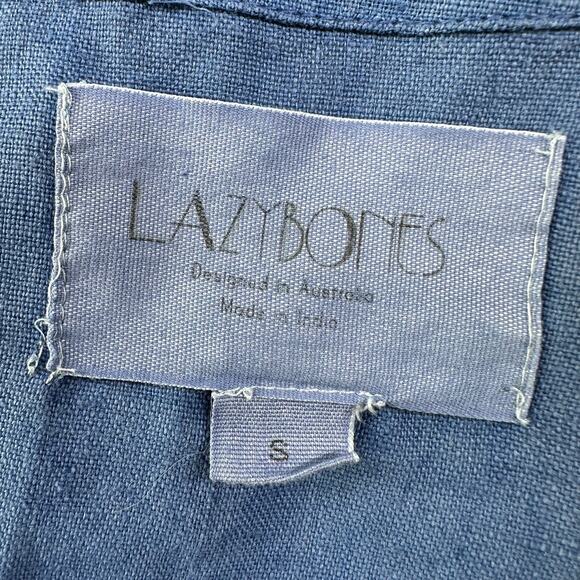 Lazy Bones Dress Womens Small Blue Linen Midi Lagenlook Minimalist Short Sleeve - Picture 3 of 10